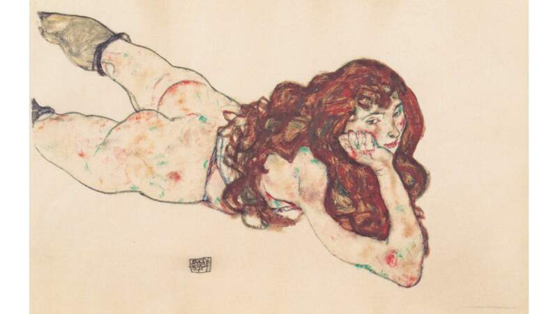 Egon Schiele, Female Nude on Her Stomach, 1917